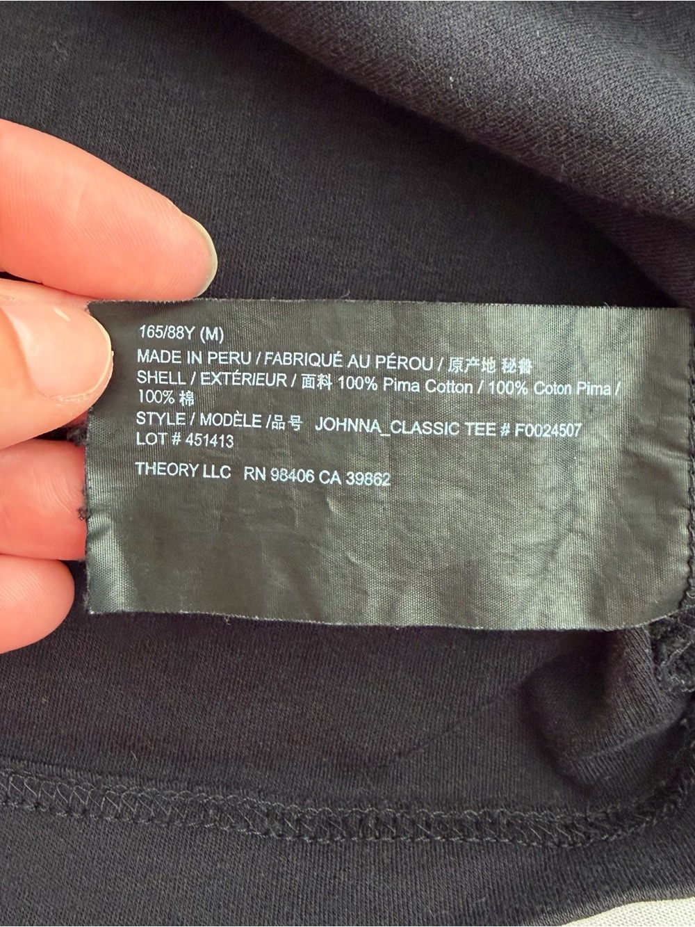Theory Luxe Pima Cotton "Johnna" Classic Tee in Black Size M - Picture 3 of 6